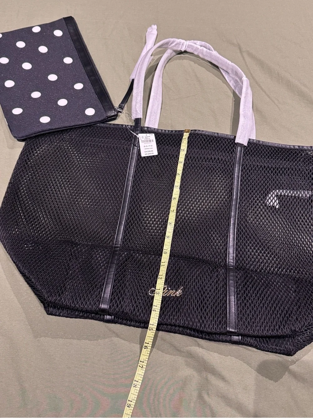 PINK by Victory Secret Black Mesh Tote  with Polka Dot Pouch